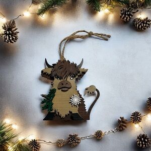 Handmade 3D Highland Cow Christmas Ornament Farm Animal Farmhouse Style